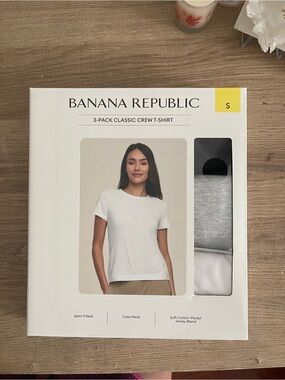 Banana Republic White & Light Gray 3-Pack Crew T-Shirts
